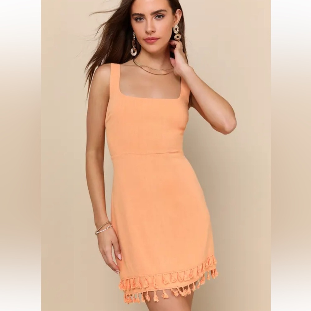 Lulus Feel the Sunshine Washed Orange Tassel Mini Dress